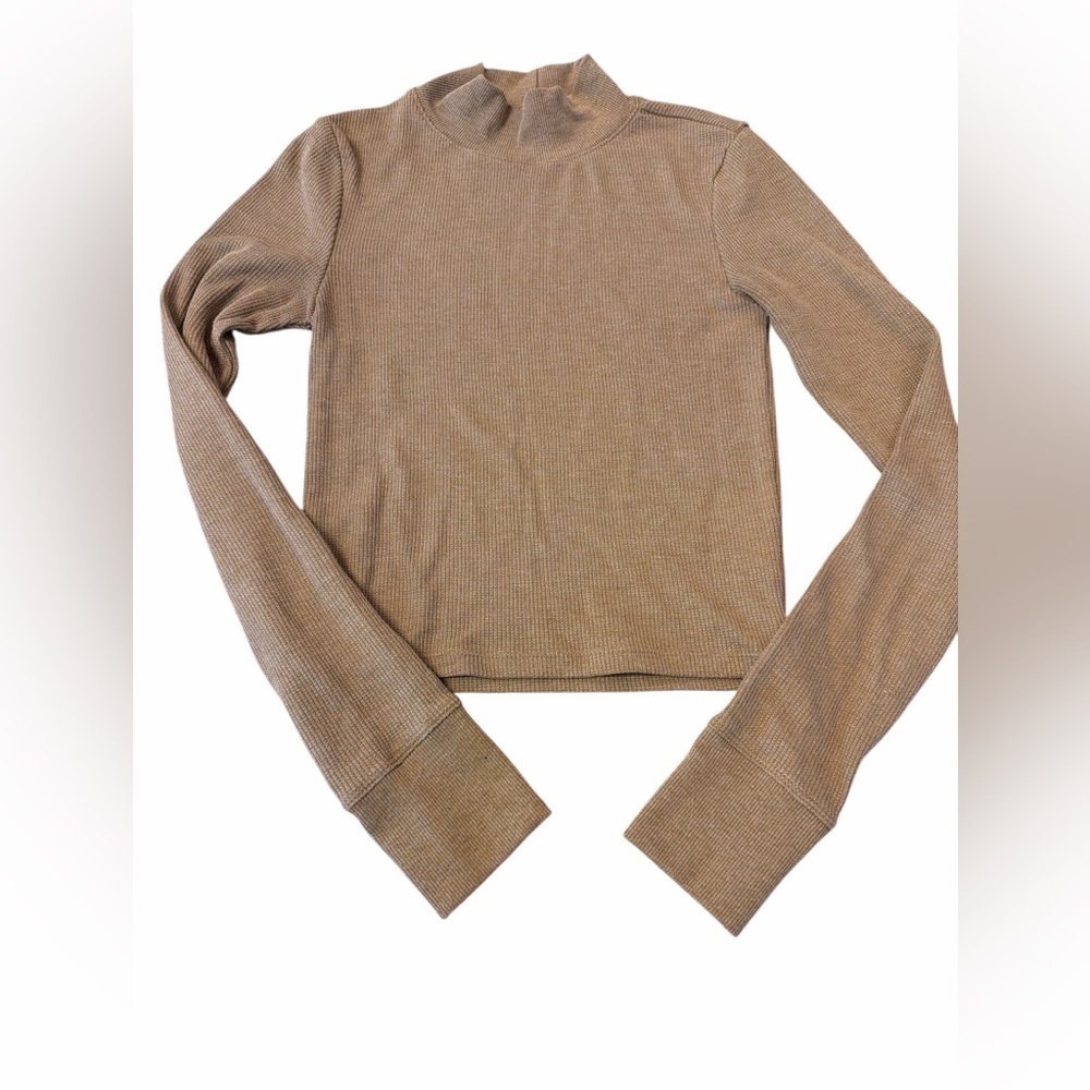 American Eagle Mock Neck Ribbed Long Sleeve Top in brown women’s small - Picture 1 of 5